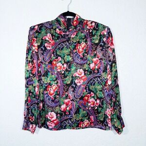 Vintage Spenser Jeremy Purple Floral Silk Blouse Size‎ 8 Petite